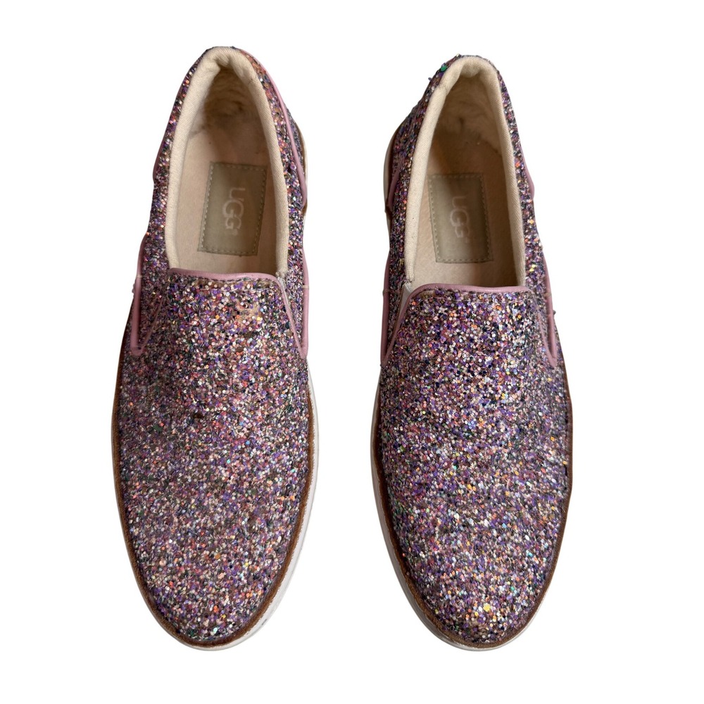 UGG Jass Multi Color Glitter Slip On Sneakers Pink Leather Trim - Size 5